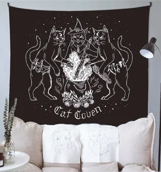 

Cat Witchcraft Tapestry Wall Hanging Tapestries Mysterious Divination Baphomet Occult Home Wall Black Cool Decor Cat Coven 95x73