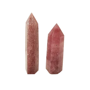 

Natural Strawberry Quartz Wand Healing Crystal Obelisk Reiki Mineral Gem Quartz Point Wicca Decor Home Feng Shui Art Gift ZX