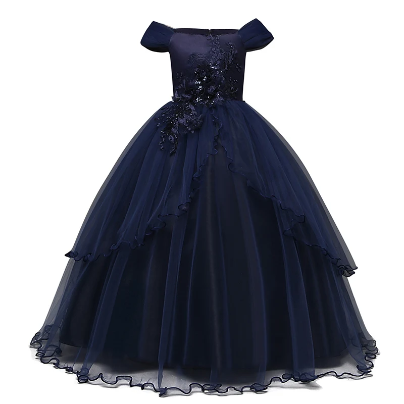 Navy Blue 3 CYSINCOS; красное кружевное платье с вышивкой для девочек на Рождество и День рождения; платье с цветочным узором на свадьбу; торжественные Детские платья для девочек; одежда для подростков - Цвет: Navy Blue 3