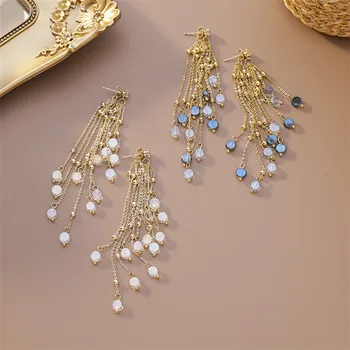 

Korean Crystal Geometric Long Tassel Bead Drop Earrings For Women Personality Line Dangle Earrings Jewelry Gift