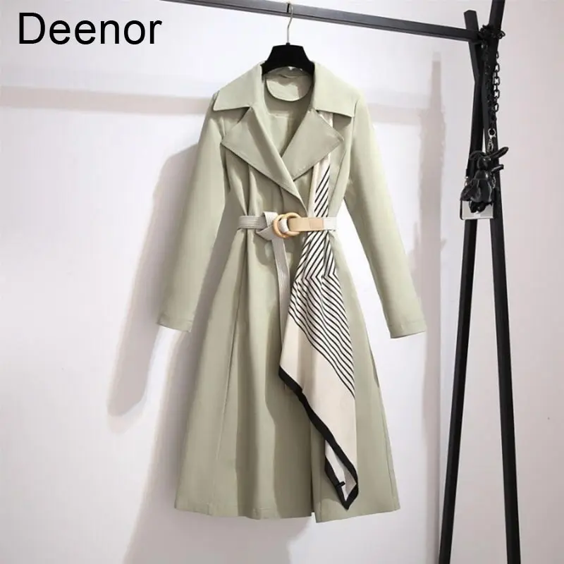 

Женская ветровка средней длины Deenor, Корейская куртка с поясом и шелковым шарфом, зима 2021