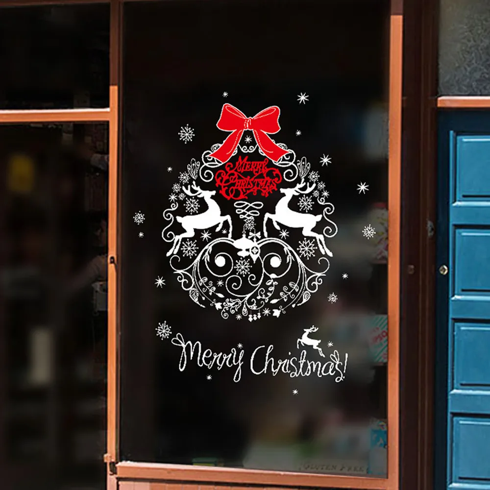 Рождественская Настенная Наклейка Рождество Санта Снеговик олень настенные наклейки магазин витрина стекло окна двери декор наклейка s Articulos De Navidad