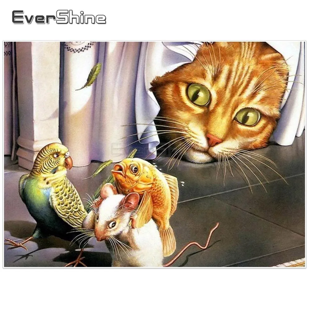 EverShine 5D Diamond Painting Full Square Animals Picture Of Rhinestones Embroidery Sale Cartoon Cat Mosaic Wall Decor | Дом и сад