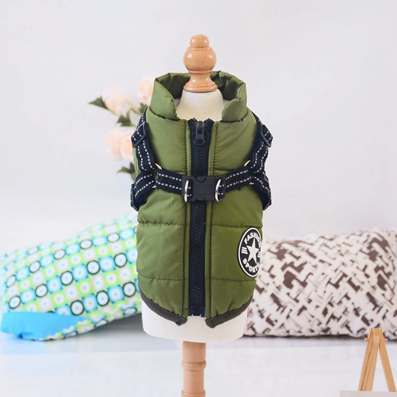 Pet Harness Coat Winter Thickening Cotton Jacket Harness Puppy Outdoor Walking Adjustable Chest Strap Dog Cloth Vest Bulldog