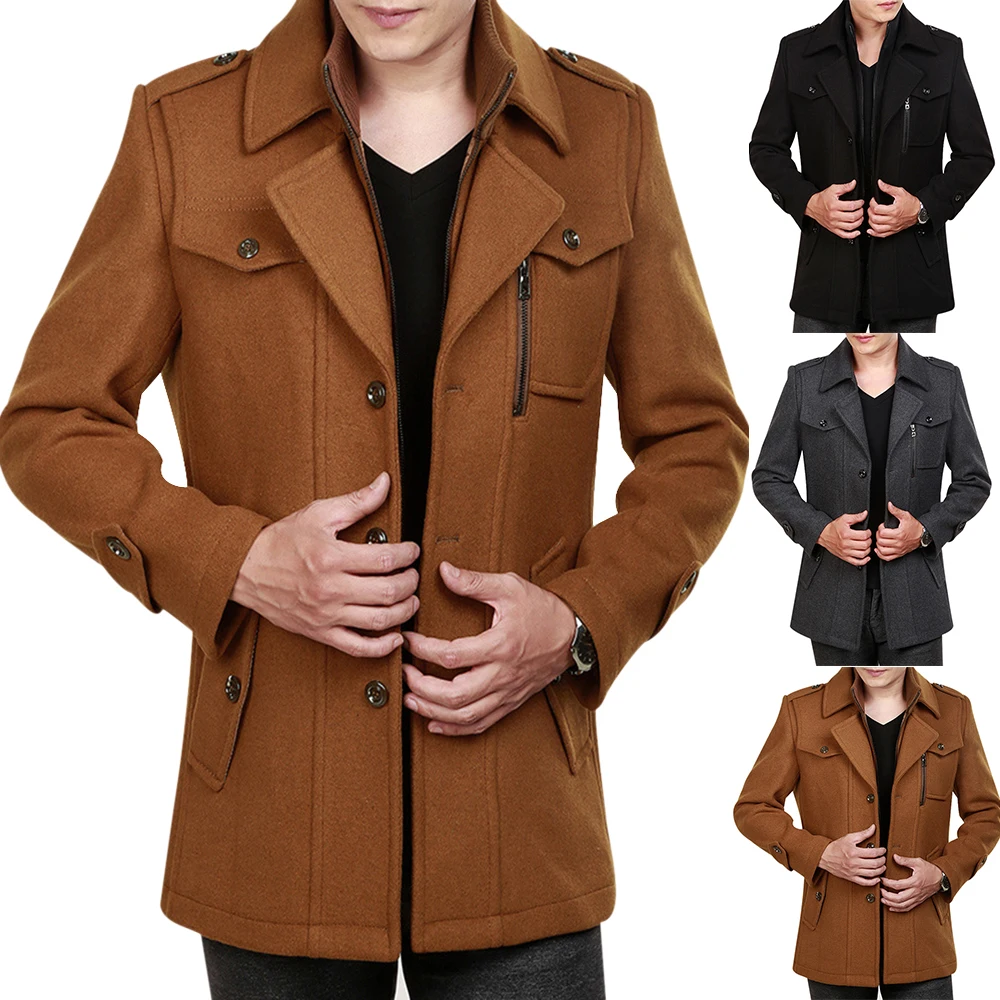 WENYUJH, новинка, флисовая Мужская куртка, шерстяное пальто, повседневное, однотонное, кашемировое, стоячий воротник, лацканы, большой размер, мужское зимнее пальто