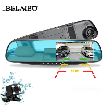 

HD 1080P Car Dvr Mirror Video Recorder 2 Lenns Loop Recording With Parking Video 250mAh Built-in Battery Car Camera