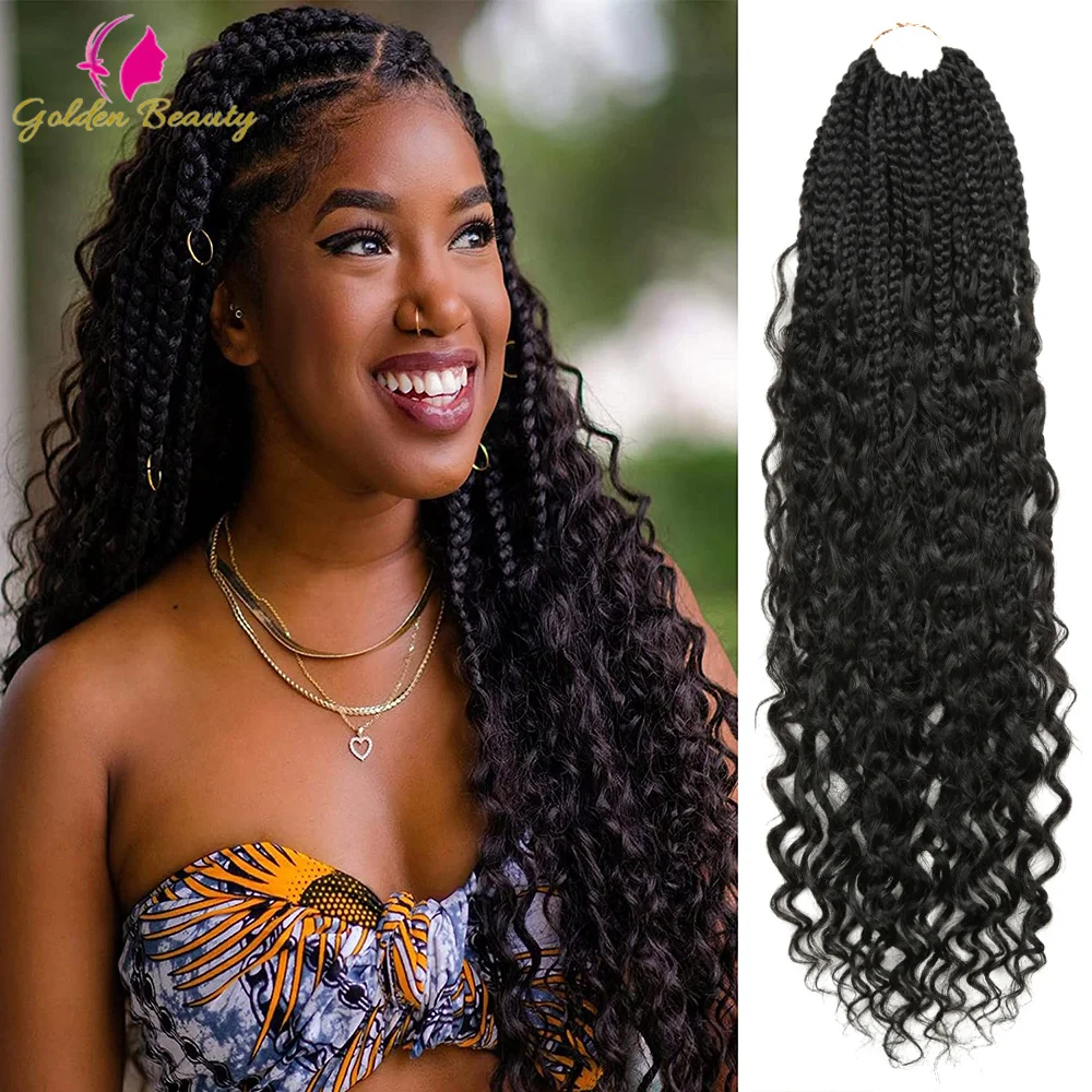 Goddess Box Braids Crochet Hair Bohomian Ombre With Curly End 14"20"&22" Synthetic Box River Crochet Braiding Hair Extensions