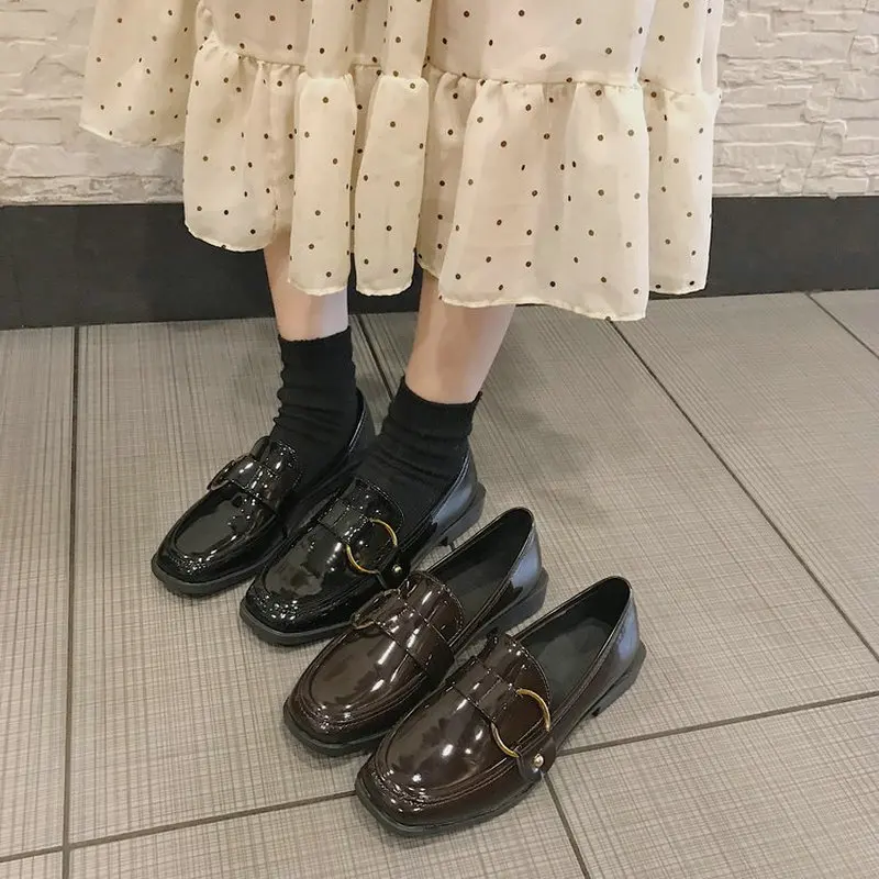 

Women Casual Shoes Lazy loafers slip on buckle low heel pumps Square head shoes A61-10 JY