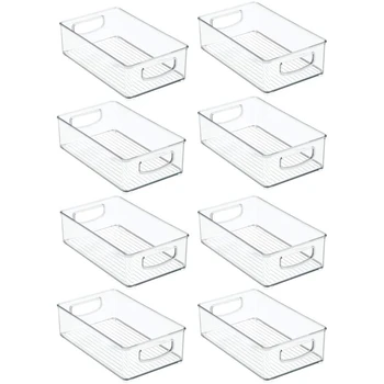 

8Pcs Refrigerator Organizer Bins Stackable Fridge Organizers with Cutout Handles Clear Plastic Pantry Food Storage Rack