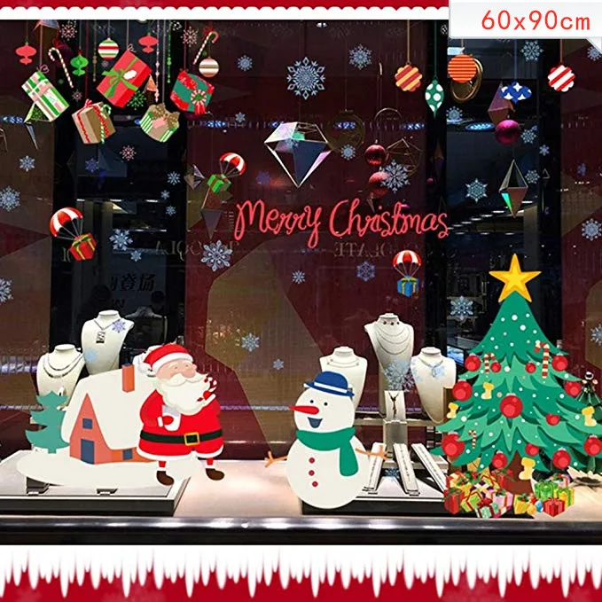 L 60x90cm Товары для рождественской вечеринки DIY стикер на стену s Santa Лось Снежинка стикер на окно s Новогодняя стеклянная наклейка украшение для дома - Цвет: L 60x90cm