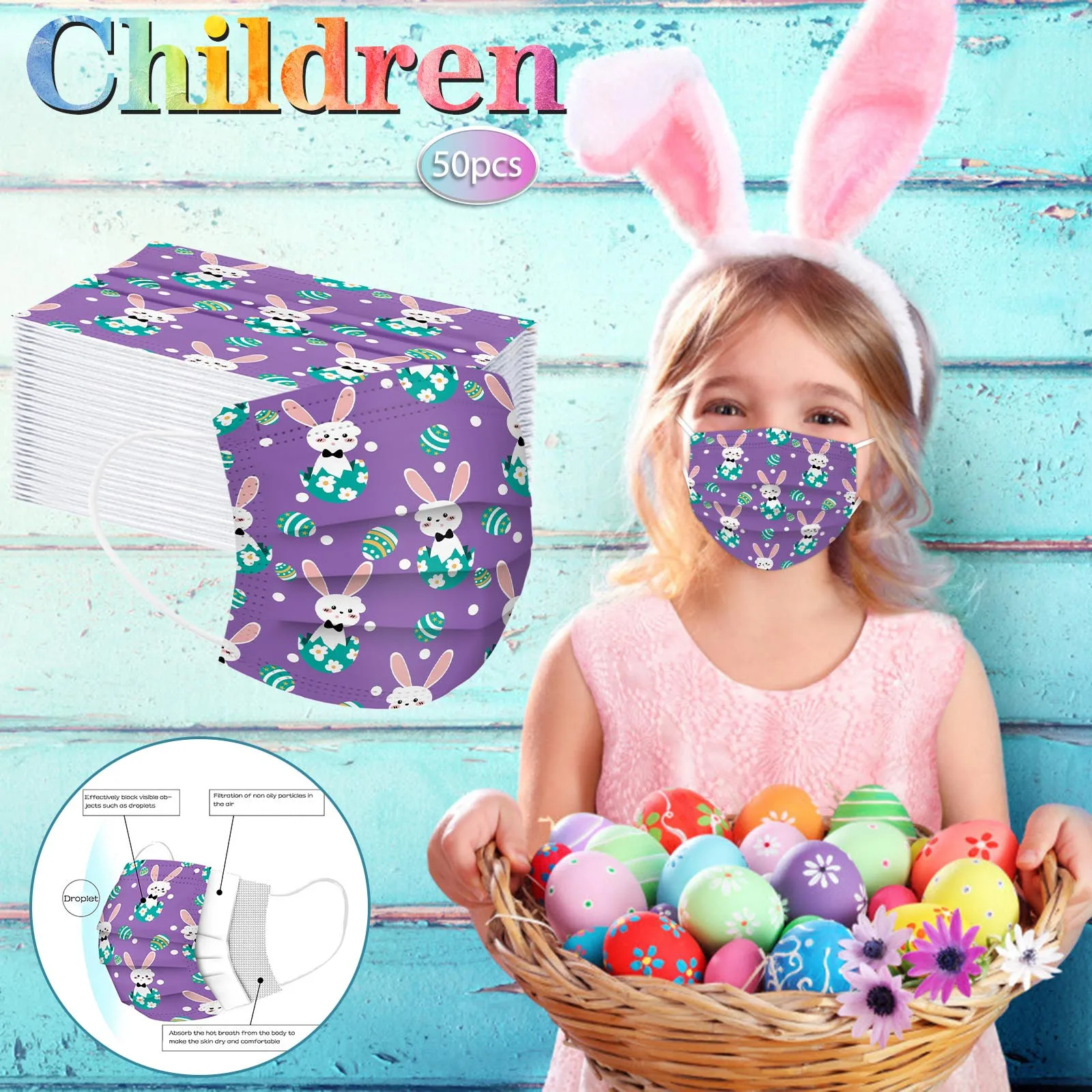 Headband 100PCS masque Children's Easter Mask Disposable Face Industrial 3Ply Ear Loop mascarillas маска máscara бандана# |