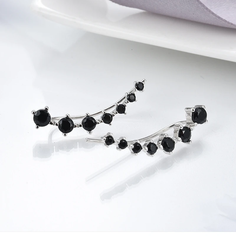 New Silver Color Jewelry Engagement Drop Earrings For Women Black Spinel Female Earring Gift I294