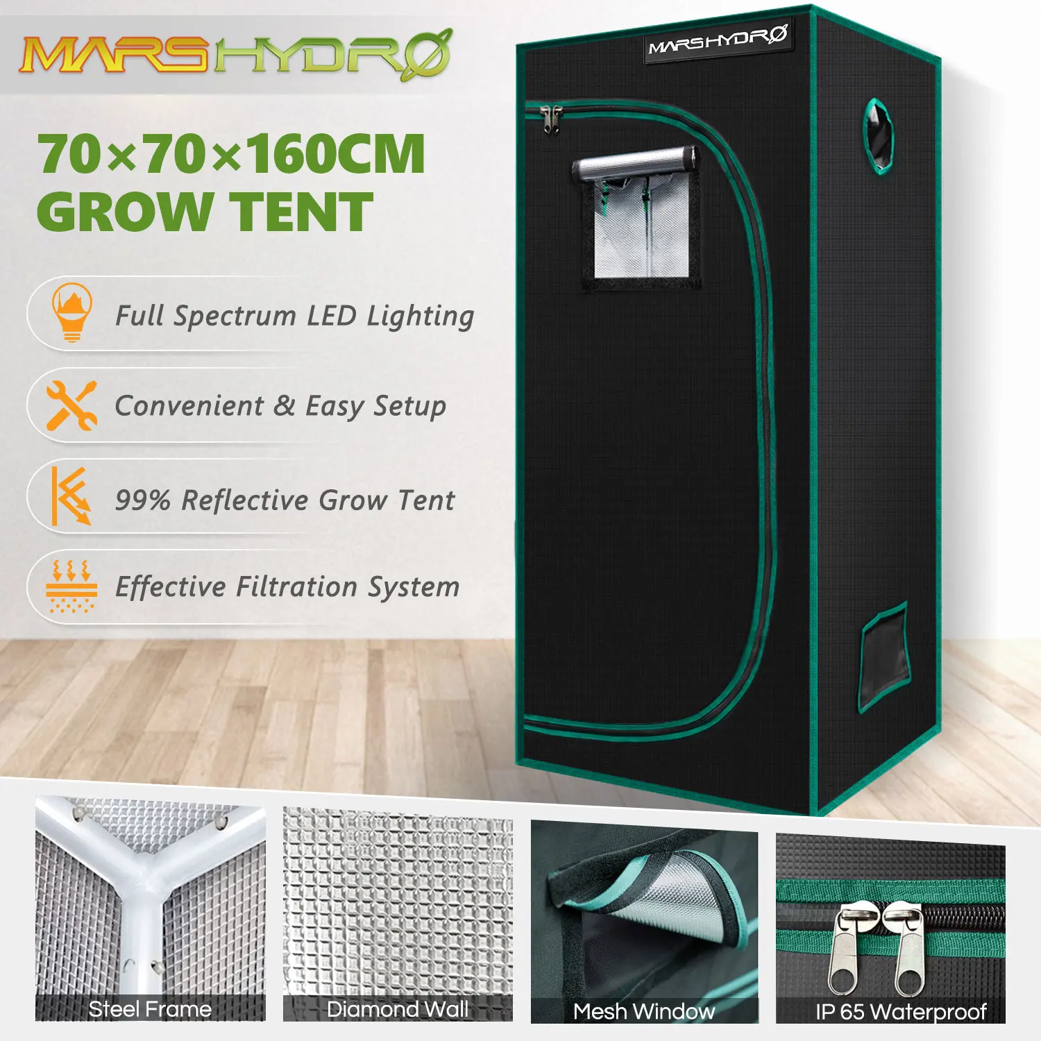 1680D Mars Hydro 70X70X160cm Indoor Grow Tent Grow Room Plant Growing Garden Greenhouses