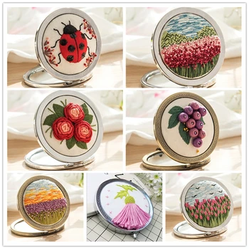 

Floral Embroidery Hoop Portable Double Sided Mirror 3D Needle Punch Sewing Thread Art Framed Cross Stich Embroidered Craft Kits