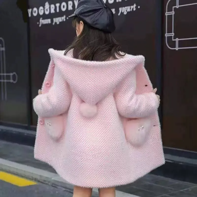 Girls winter coat girls outerwear New Winter Sweater Cotton Kid Outerwear clothes toddler children casual turn-down collar plaid wool Coat for girls clothing