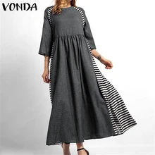 Kaftan Женский Осенний сарафан большого размера VONDA макси длинные платья с коротким рукавом льняные рубашки Платье женское Повседневное платье 5XL