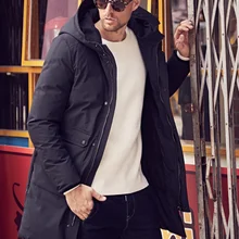 A16 теплый с капюшоном мужской средней длины пуховик с принтом Трендовое зимнее толстое пальто мужской тренд