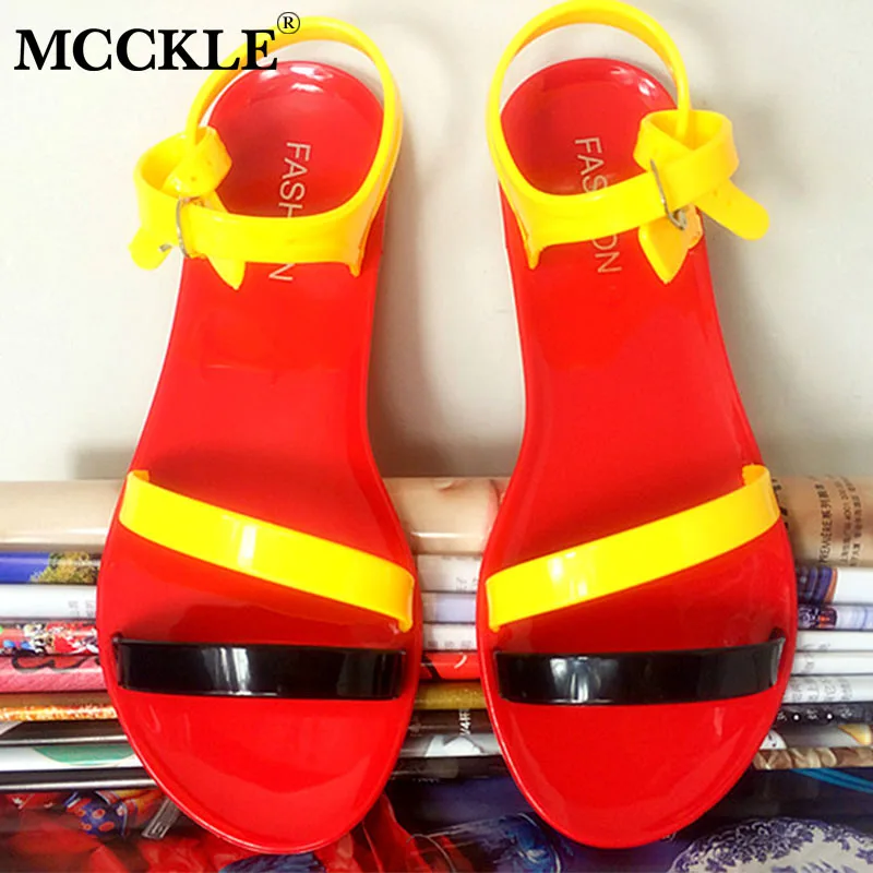 

MCCKLE New Women Flat Buckle Summer Sandals Jelly Shoes Open Toe Casual Shoes Female Candy Color Beach Shoes Ladies Fashion