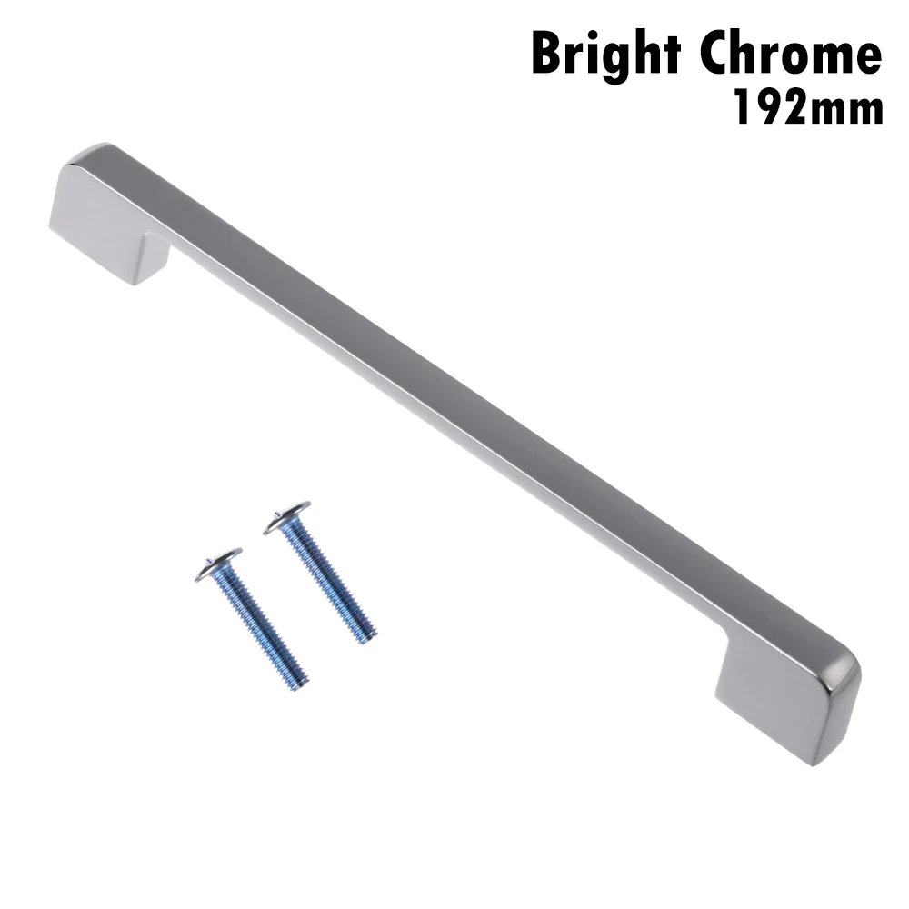 bright chrome-192mm 1 шт., модные ручки для шкафа из цинкового сплава черного цвета, американский стиль, кухонный шкаф, квадратный бар, ручки для мебели, дверная ручка, фурнитура - Цвет: bright chrome-192mm