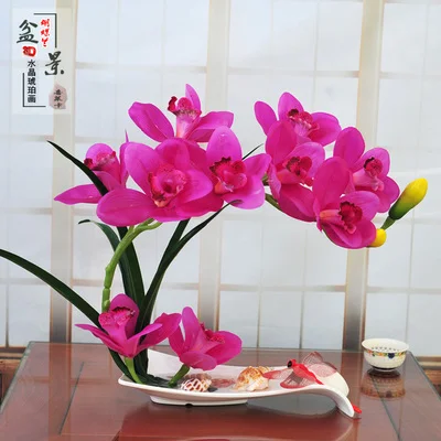 Butterfly Orchid Artificial Flowers Set Fake Flower Ceramic Vase Ornament Phalaenopsis Figurine Home Furnishing Decoration Craft - Цвет: 30