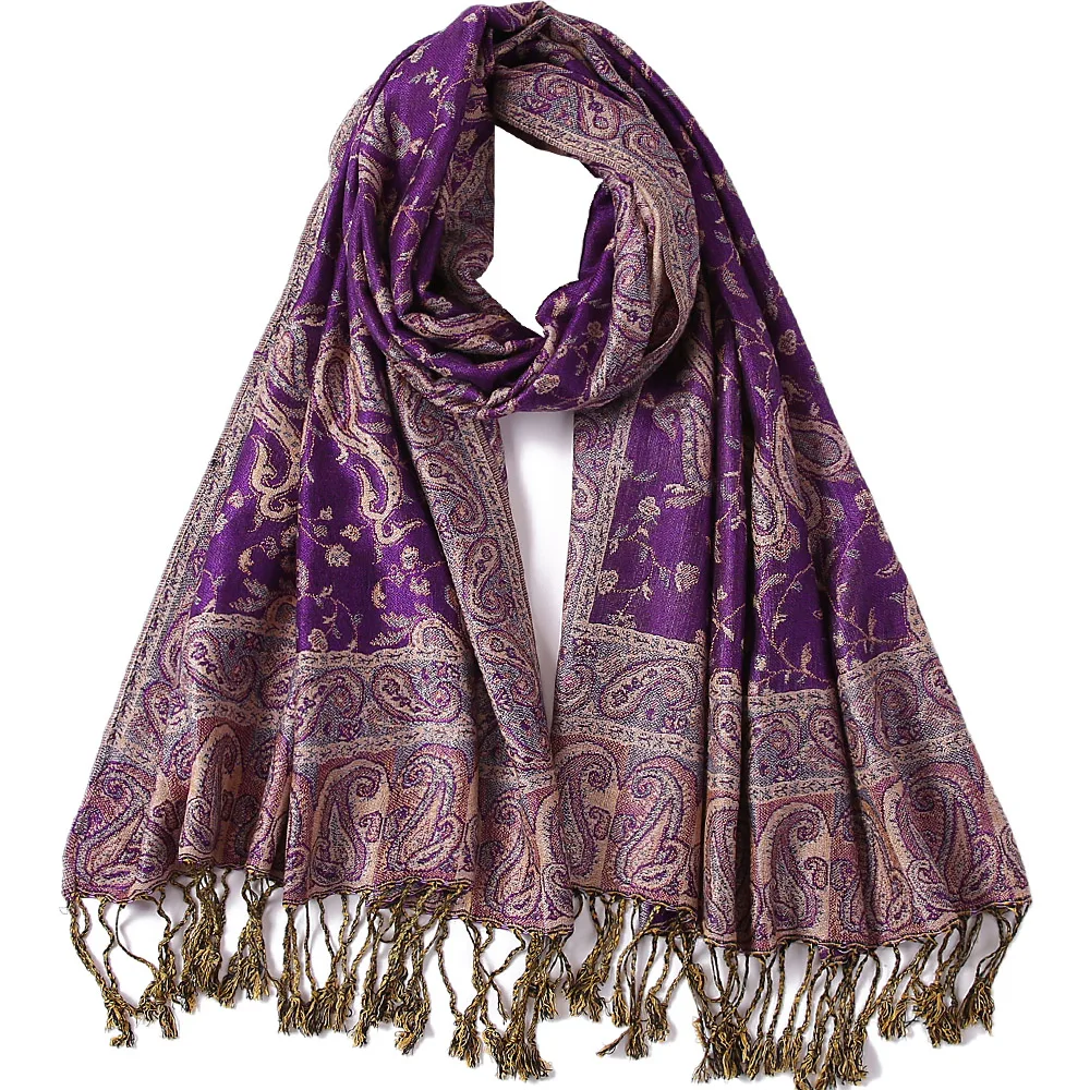 FLORAL PASHMINA DESIGN SCARF WRAP REVERSIBLE COLOR PURPLE RED EVERYDAY WEAR 