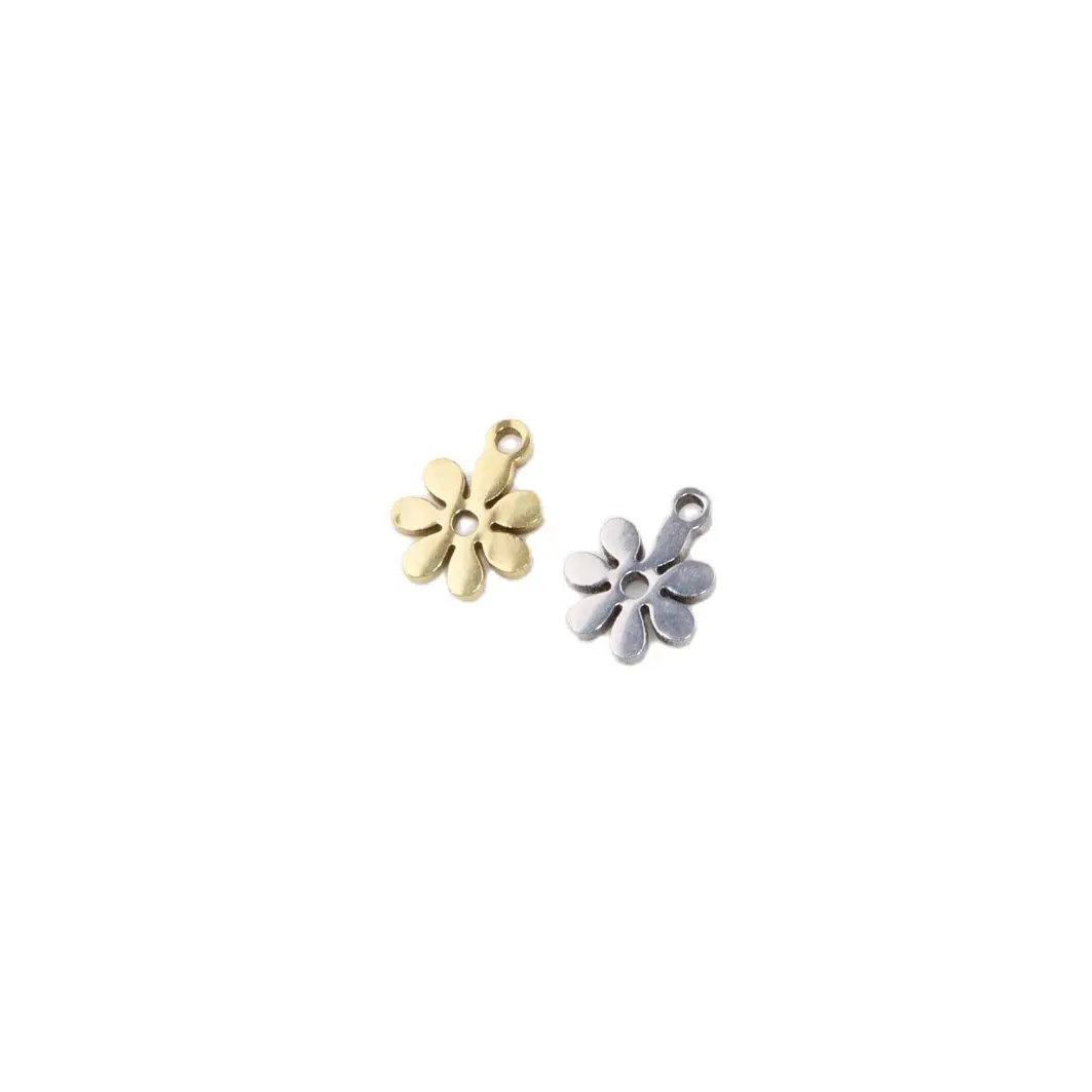 10pcs 8mm Wholesell 스테인레스 스틸 미니 꽃의 매력 펜던트 소녀 DIY 목걸이 귀걸이 팔찌 Unfading 무색 2 색
