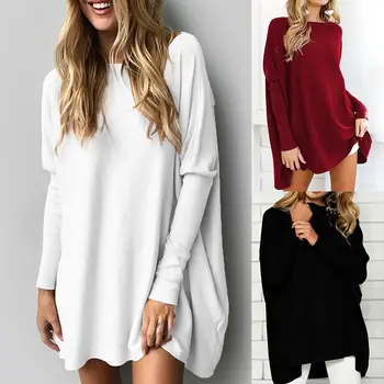 

Women Casual Loose Solid Color Long Sleeve Round Neck Pullover Blouse Top Shirt Hot