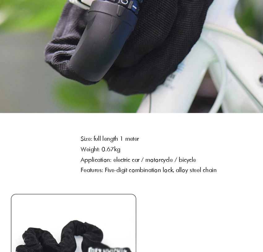 Description Picture 2 of itemSecurity Bike Chain Lock, Anti-Theft Bike 5-Digit Combination Lock Heavy Duty Bike Locks for Bike, Motorcycle, Bicycle, Door