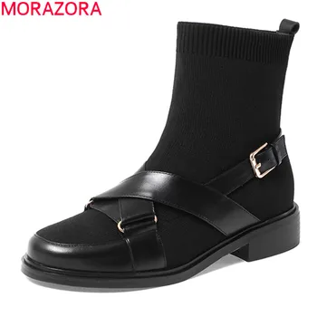 

MORAZORA 2020 new arrive genuine leather leisure ankle boots low heel round toe high quality autumn fashion shoes woman boots