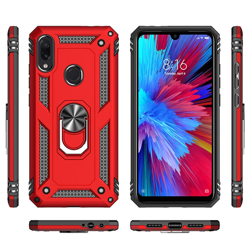 Роскошный чехол с магнитным кольцом для Xiaomi Redmi Note 7, Прочный противоударный чехол с подставкой, Твердый Чехол для Xiaomi Redmi Note 7 Pro, чехол