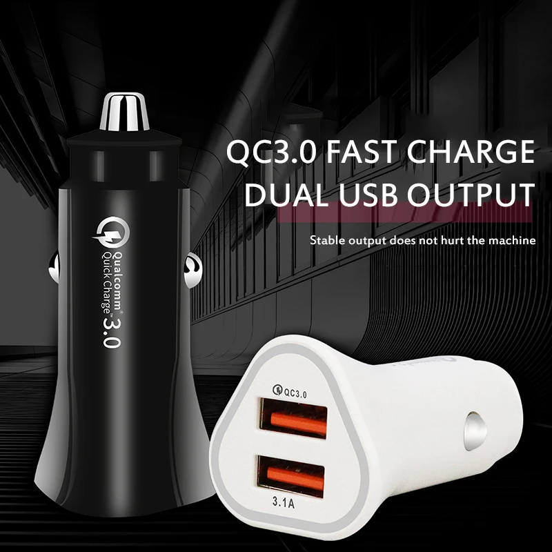 Автомобильное зарядное устройство QC3.0 с двумя USB портами 3 1 А для iPhone Samsung Xiaomi mi А| |