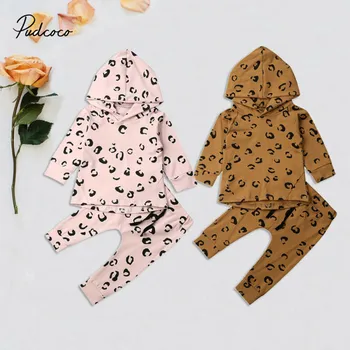 

Pudcoco 2PCS Autumn Leopard Infant Newborn Baby Girl Clothes Long Sleeve Sweatshirts Hooded Tops Long Pants Outfits