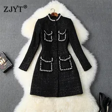 Дизайнерская зимняя женская куртка для подиума, новинка, модные твидовые шерстяные куртки и пальто с длинным рукавом и бусинами, шерстяная верхняя одежда
