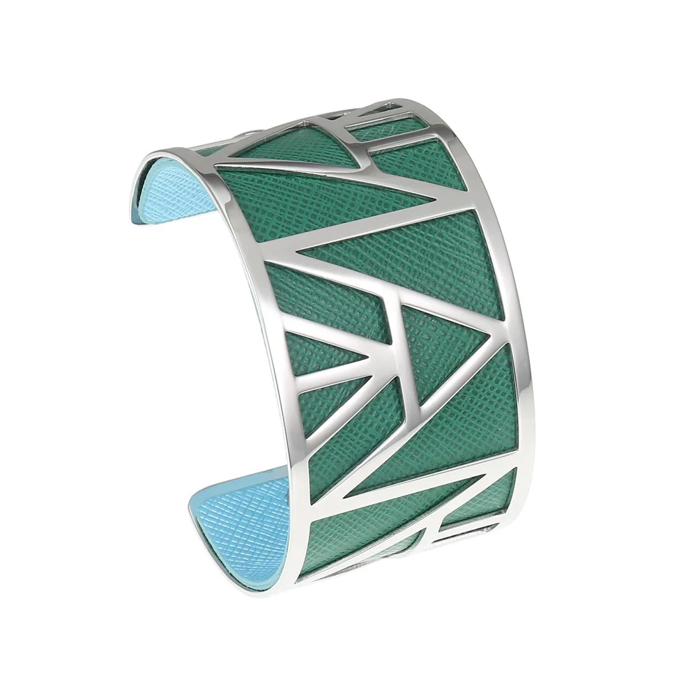 Cremo DIY Hollow Wide Cuff Bracelet For Women Jewelry Yoiumit Stainless Steel Bracelet Interchangeable Leather Pulseiras - Metal Color: 007