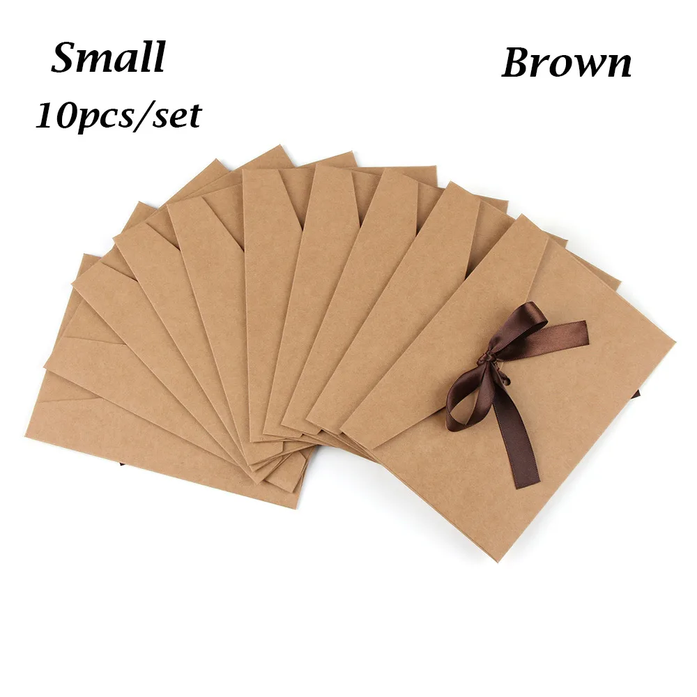 Small Brown 10 шт. Ретро Конверт перламутровый бумажный бант утолщенная лента креативный цвет канцелярские товары свадебный подарок для офиса школьные принадлежности - Цвет: Small Brown