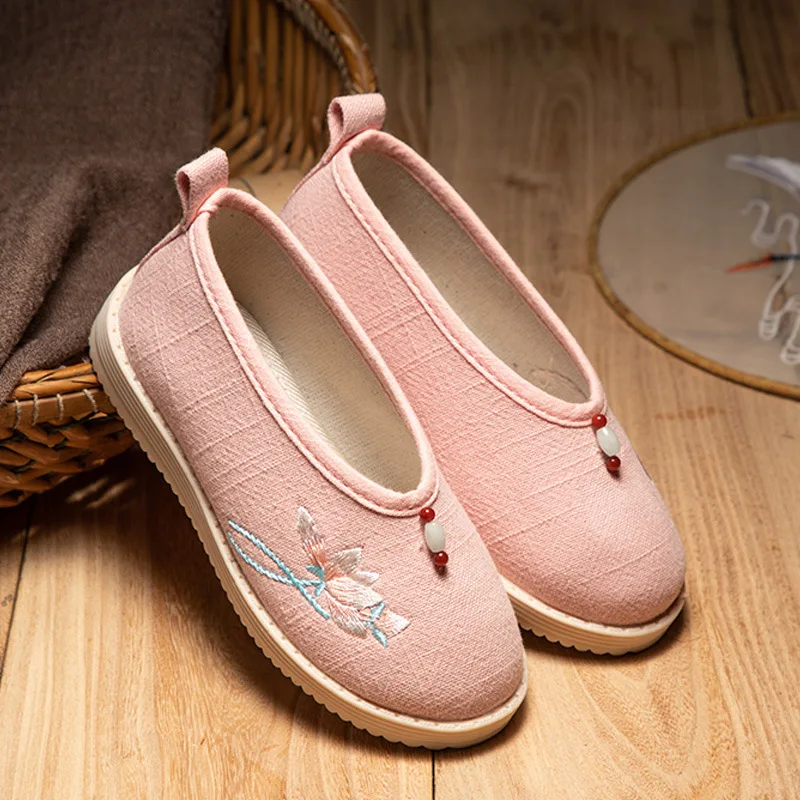 

Hand Creature Embroider Rubber Sole Elegant girls shoes New Classical Chinese Style Slip On Summer Flax Flat Girls hanbok shoes