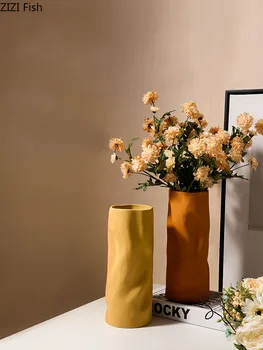 

Solid Color Vases for Flowers Irregular Shape Cylinder Ceramics Vase Minimalist Flower Pot Floral Arrangement Home Decoration