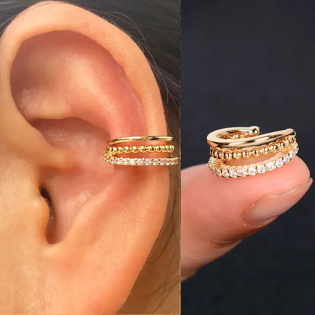 Boucles d'oreilles à Clip pour femmes et filles, 1 pièce, géométrie creuse arc-en-ciel, CZ, manchette, grimpeur, Cartilage, os, faux boucle d'oreille, Non Piercing