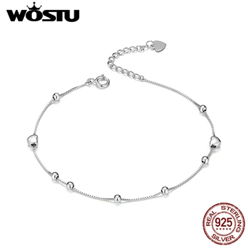 

WOSTU Real 925 Sterling Silver Heart Bracelet Ball Bead Chain Link For Women Original Bracelets Fashion Wedding Jewelry BKB172