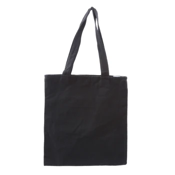 

Large Black Shoulder Bag Simple Canvas Tote Bag Solid Foldable Fabric Cloth Grocery Durable Reusable Shopping Bag