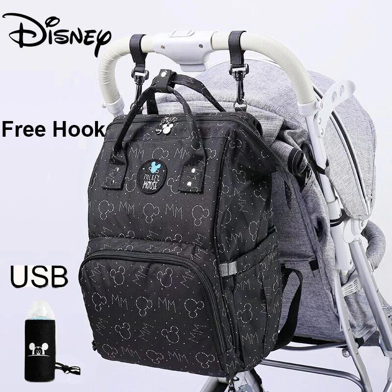 Дисней Микки USB сумка для подгузников коляска рюкзак для мам сумки для ухода за детьми большая сумка для подгузников для беременных дорожная сумка с крючком черный красный разноцветный - Цвет: 7