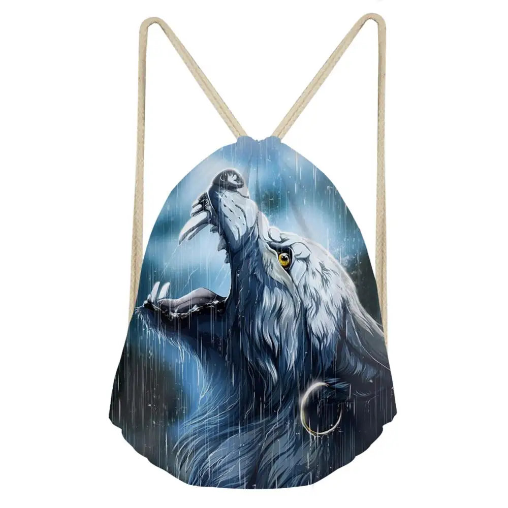 HaoYun Women's Travel Drawstring Backpack Fantasy Wolf Animal Pattern Beach Shoes Pockets Fashion Girls Mini Organizer Bags