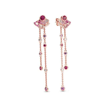 

2020 New 925 Sterling Silver China Pink Fan Earrings Cubic Zirconia Stud Earrings Women Jewelry Gift
