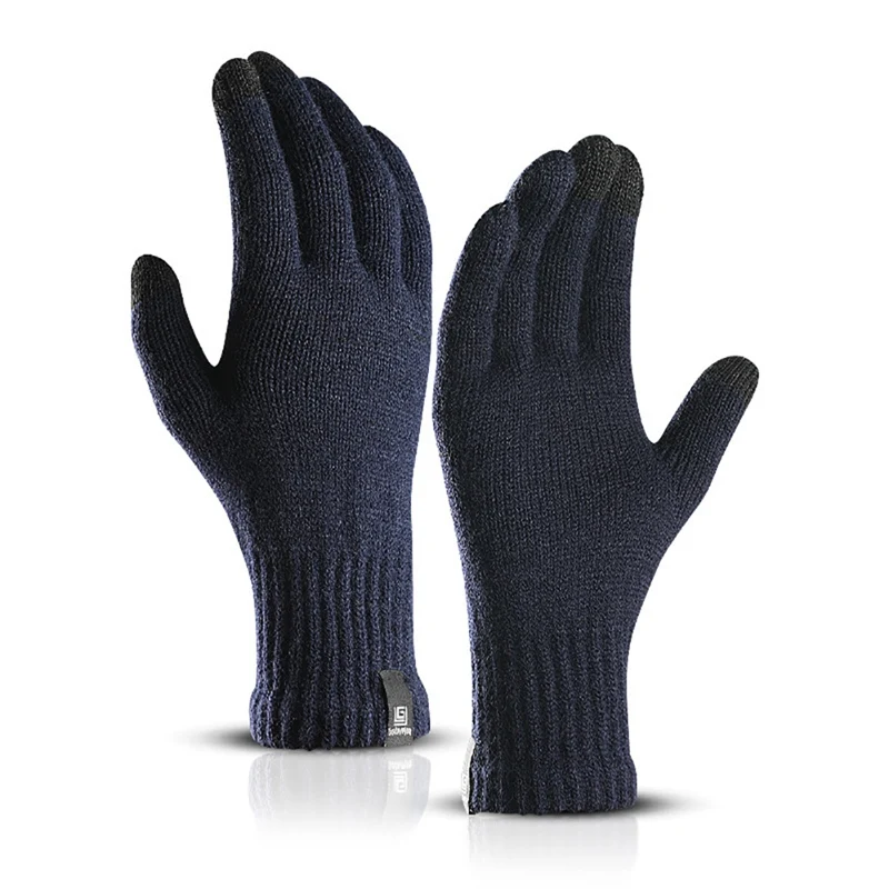 Зимние вязаные шерстяные перчатки с сенсорным экраном, теплые короткие плюшевые перчатки с подкладкой, спортивные перчатки для велоспорта, варежки, перчатки для велоспорта - Цвет: Синий