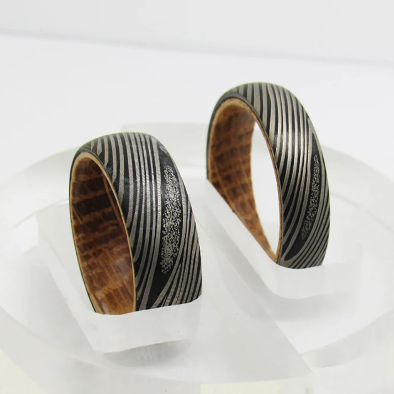 Damascus Steel Pattern Engraved Ring Matte Black Tungsten With Wood Ring Women Wedding Classic Jewelry  Engagement Party RING