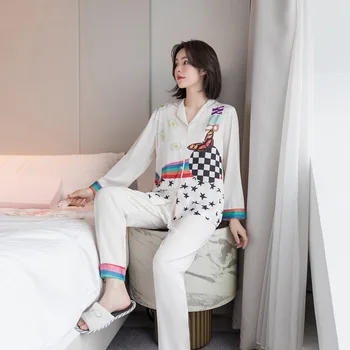 

Silk Pajamas for Women Women's Clothing Spring Autumn 2020 Home Suit Pigiama Donna Fashion Sleepwear Two Piece Set Women Pyjamas