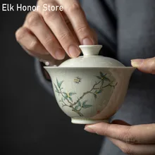 Stile cinese retrò Ru forno tè Tureen dipinto a mano Sancai coperchio ciotola Kung Fu Set da tè ciotola da tè cinese con coperchio