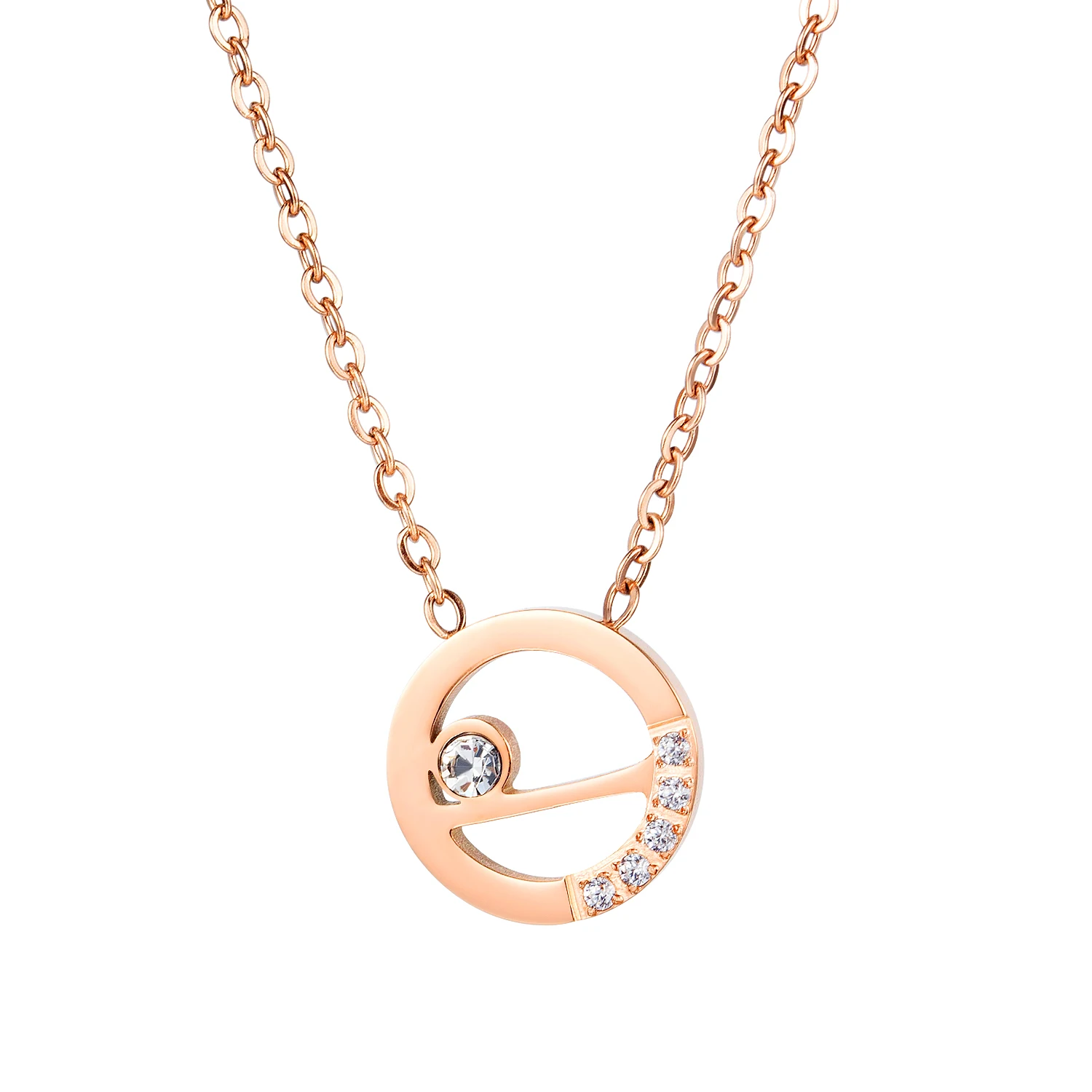 Women Chain Necklace Rose Gold Minimalist Design Round Crystal Clavicle Stainless Steel Geometric 2020 Fashion 1667 | Украшения и