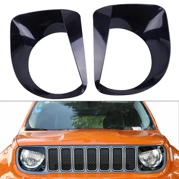 

DWCX 2pcs Black ABS Car Front Headlight Lamp Angry Eyes Cover Trim Cap 26.8x21.5 cm Fit for Jeep Renegade 2019 2020