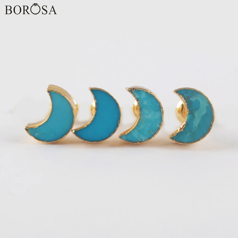 

BOROSA Moon Natural Turquoises Stud Earrings Earrings for Women 9x6mm Natural Stone Earring Jewelry Statement Earrings G1933